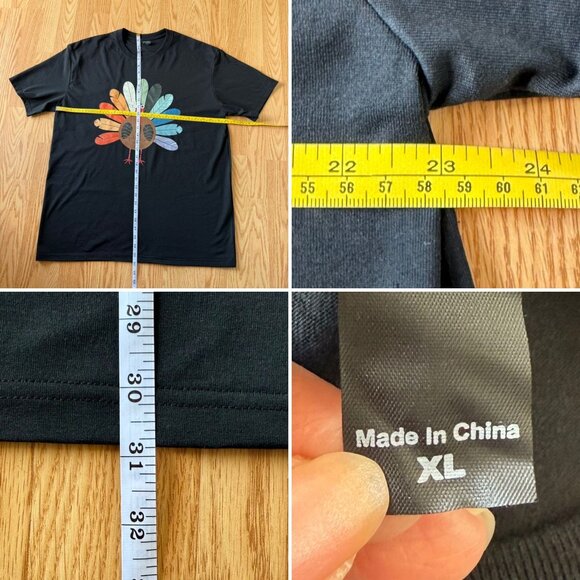 Thanksgiving Turkey T Shirt Size XL Black Cotton Fall Holiday Graphic Top Autumn - Picture 6 of 11